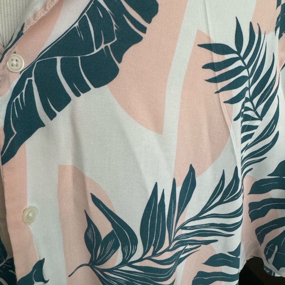 Express Hawaiian Shirt | Pink, White, Green Palm Leaves | Medium - Picture 3 of 4